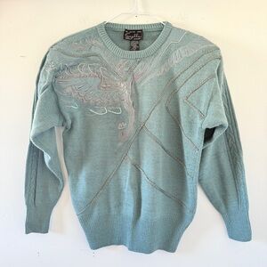 Vintage Suzelle Lambswool Angora Sweater Bird Appliqué Embellished Knit